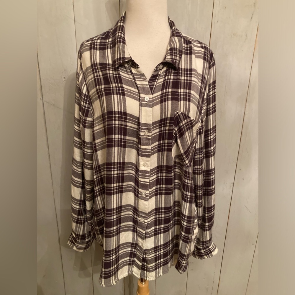 Lucky Brand Shirt Womens Plaid Flannel Plum Long Sleeves Button Up Soft Modal XL